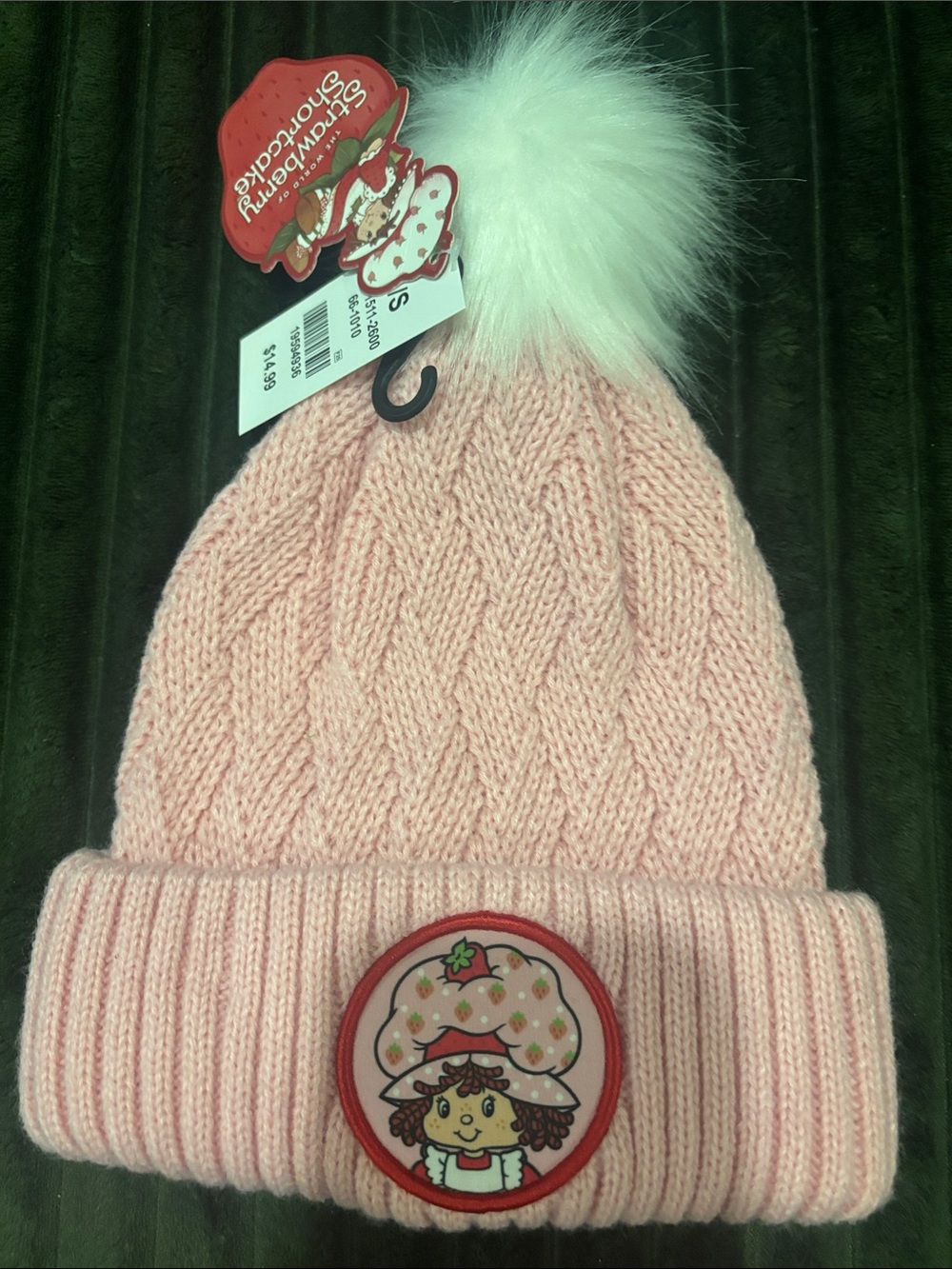 Strawberry shortcake Pink Pom Pom Knit Beanie for Kids